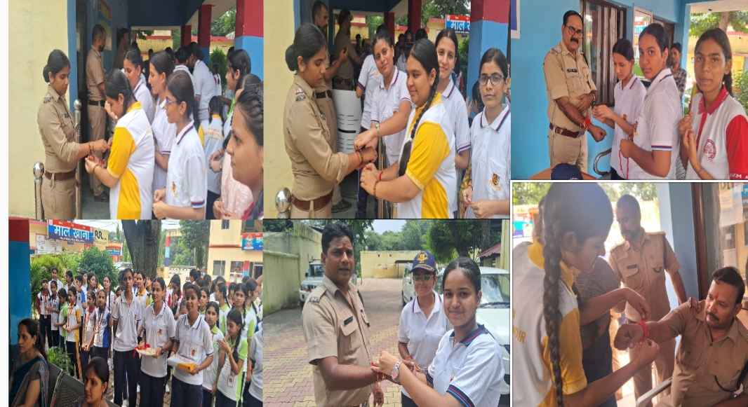 कोतवाली मंगलौर पर मनाया गया रक्षाबंधन का त्यौहार  आनंद स्वरूप आर्य सरस्वती विद्या मंदिर की बालिकाओं द्वारा पुलिस कर्मियों की कलाई पर बांधी राखी