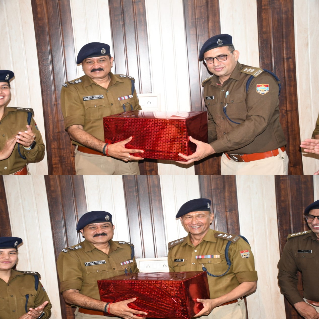 रंगारंग विदाई कार्यक्रम के पश्चात स्थानान्तरण पर विदा हुए सीओ पंकज गैरोला एवं सीओ विवेक कुमार  एसएसपी अजय सिंह ने दी स्थानान्तरण की बधाई