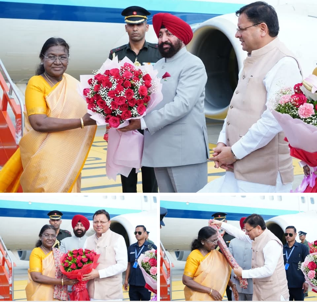 राष्ट्रपति श्रीमती द्रौपदी मुर्मू के उत्तराखण्ड आगमन पर जौलीग्रांट एयरपोर्ट में राज्यपाल लेफ़्टिनेंट जनरल गुरमीत सिंह (से नि) तथा मुख्यमंत्री पुष्कर सिंह धामी ने उनका स्वागत एवं अभिनंदन किया।
