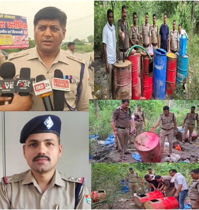 एसएसपी प्रमेन्द्र सिंह डोबाल के निर्देश पर ड्रोन से निगरानी कर।  अवैध कच्ची शराब पर पथरी पुलिस की बड़ी ताबड़तोड़ कार्यवाही 10,000 लीटर लाहन किया नष्ट