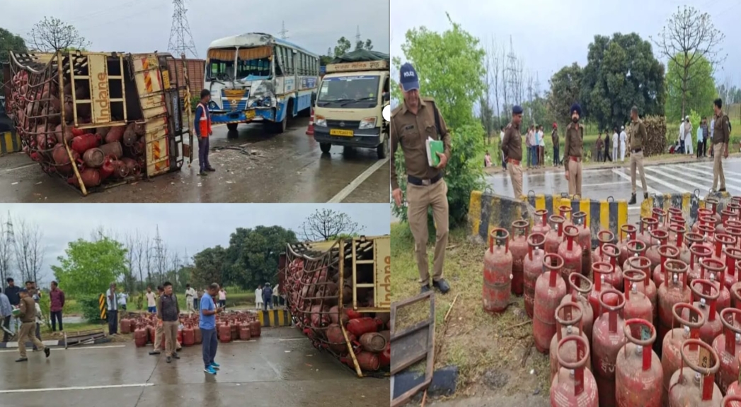 रुड़की मंगलौर से भगवानपुर की ओर जा रहे गैस सिलेंडरों से भरा ट्रक और हरियाणा रोडवेज की बस के बीच रविवार सुबह हुआ बड़ा हादसा हो गया।  पनियाला कट के पास अचानक से ट्रेक बदलने से ट्रक बस से टकराया और पलट गया हादशे के बाद ट्रक मे भरे गैस सिलेंडर सड़क पर बिखर गए जिससे अफरा तफरी मच गयी।  बस में बैठी कई सवारी हुई घायल
