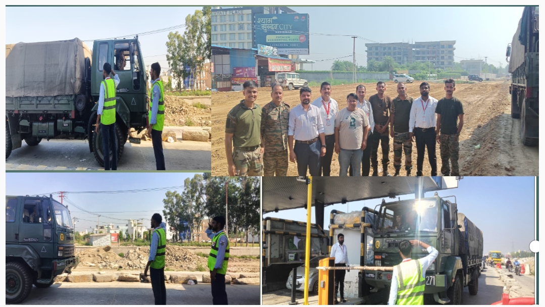 बहादराबाद टोल प्लाज़ा पर सैनिकों को सम्मान देते हुए टोल कर्मचारियों ने दी सलामी।   सैनिको को जलपान भी कराया सैनिको ने कहा कि हमे बहुत अच्छा लगा कि देश के सैनिकों का सम्मान कर जलपान कराया।